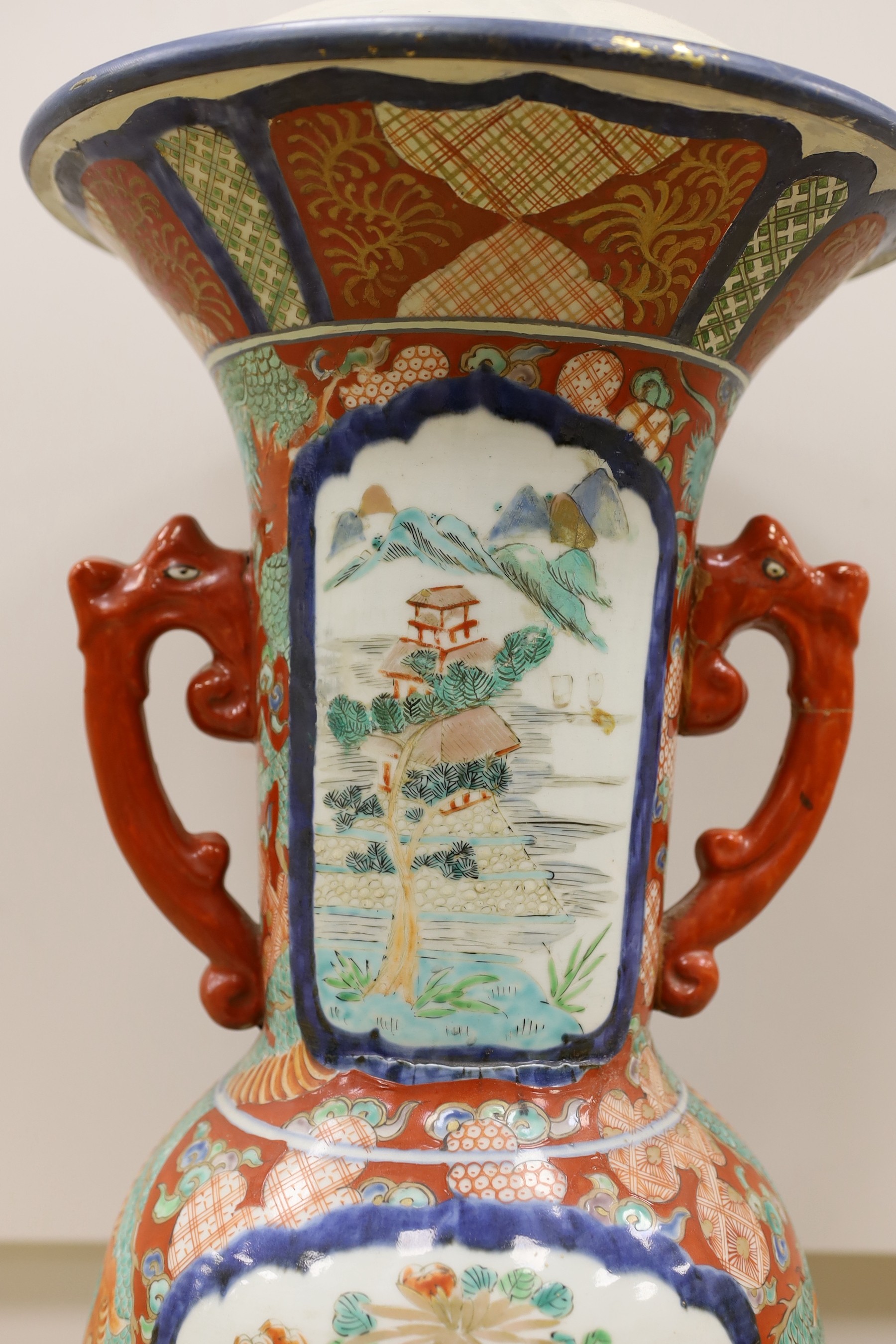 A large Japanese vase converted to a lamp, 66 cms high